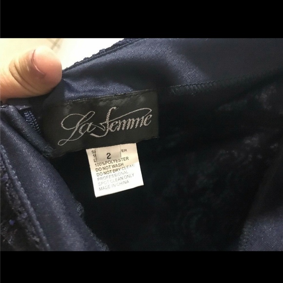 NEW! $568 La Femme Rhinestone Lace Gown‎ in Navy Blue [SZ 2 ] - Picture 8 of 10